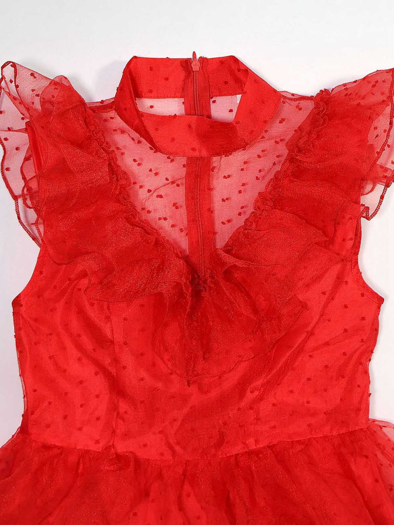 Rot 1950er Halloween Geisterbraut Dots Kleid Set