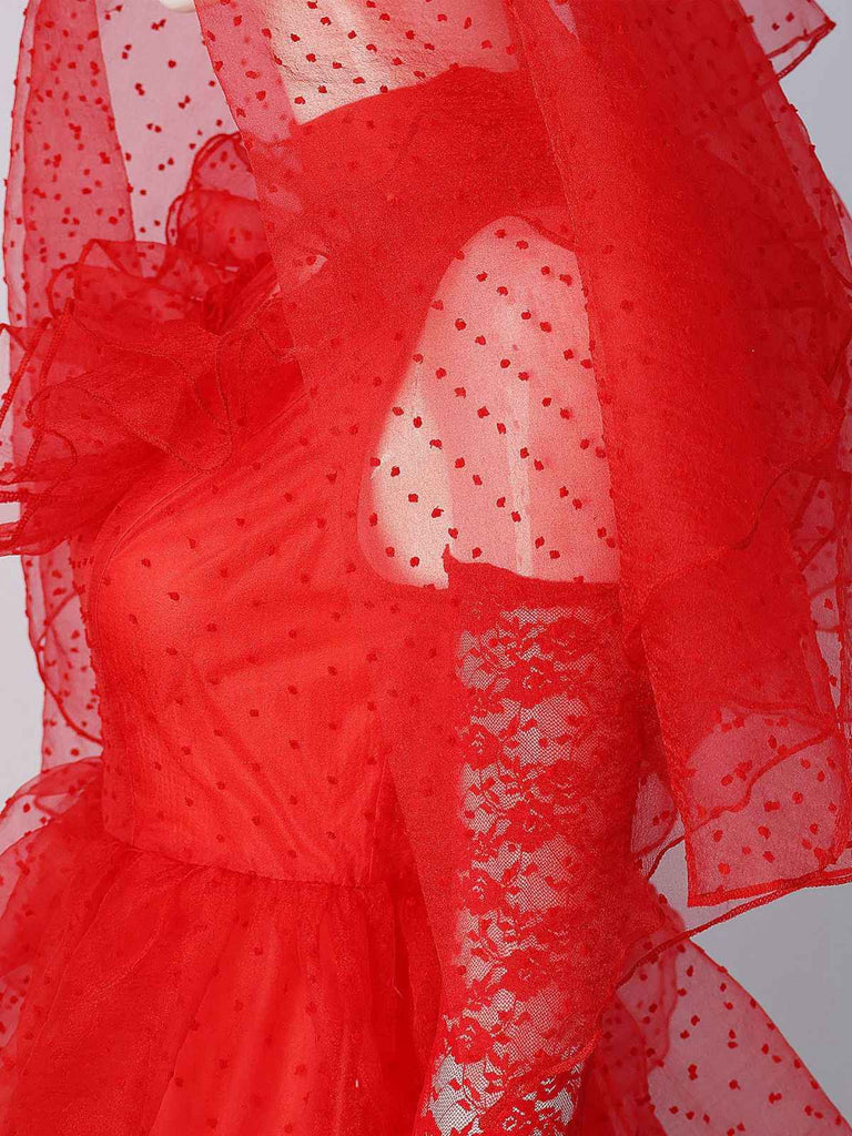 Rot 1950er Halloween Geisterbraut Dots Kleid Set