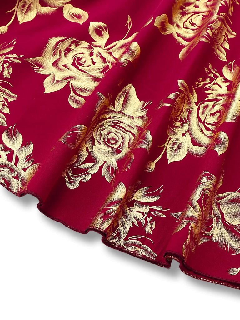 Rot 1930er Goldfolie Blumen Meerjungfrauen Durchsichtig Kleid