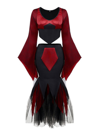 2PCS Rot 1930er Wicked Gepard Netz Top & Meerjungfrauen Rock