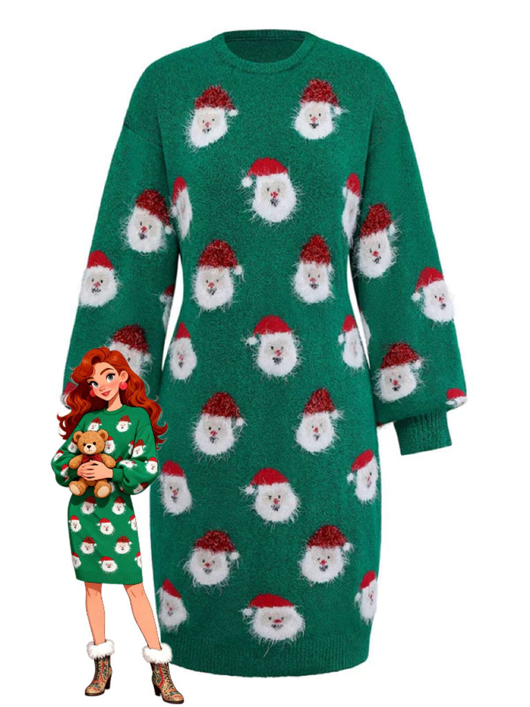Grün 1960er Weihnachten Santa Claus Pullover Kleid