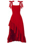 1930er Solide Bogen Schlitz Rüschen Saum Hosenträger Kleid