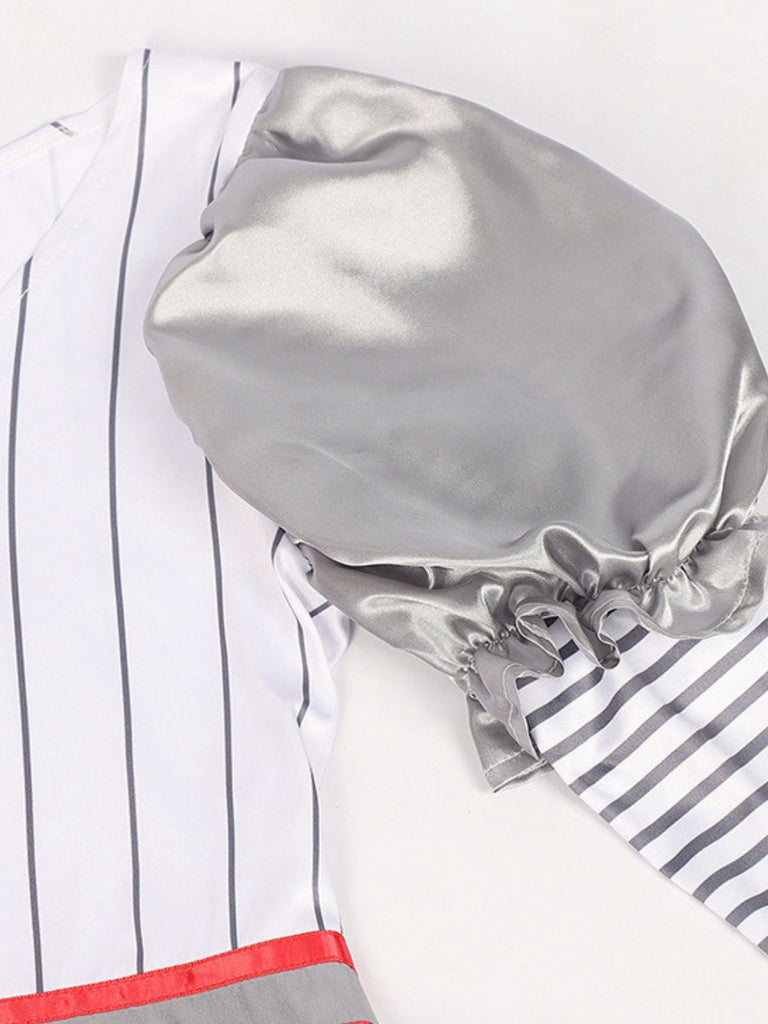 Silber 1960er Halloween IT Pennywise Streifen Puffärmel Flaumig Kleid