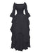 Schwarz 1980er Gothic Glockenärmel Unregelmäßiger Saum Kleid