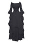 Schwarz 1980er Gothic Glockenärmel Unregelmäßiger Saum Kleid