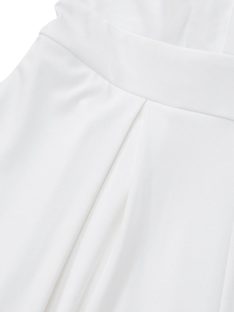 1970er Tief-V-Ausschnitt Solide Super Weitbein Jumpsuit