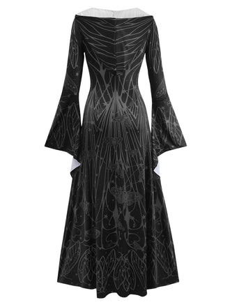 1980er Gothic Hexe Fledermausärmel Kleid Mit Kapuze