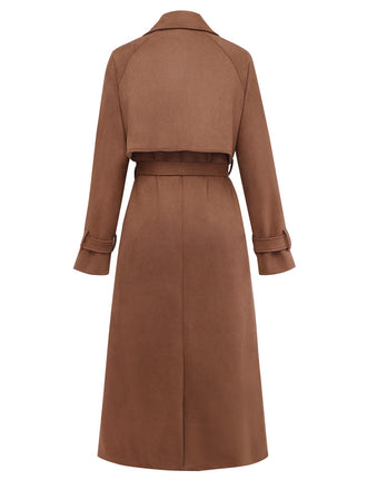 Braun 1950er Wildleder Revers Zweireihig Trench Mantel