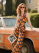 [Vorverkauf] Orange 1970er Halter Geometrischer Druck Jumpsuit