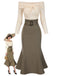 [Vorverkauf] Khaki 1930er Schulterfrei Stricken Gürtel Meerjungfrauenkleid