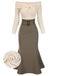 [Vorverkauf] Khaki 1930er Schulterfrei Stricken Gürtel Meerjungfrauenkleid