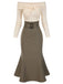 [Vorverkauf] Khaki 1930er Schulterfrei Stricken Gürtel Meerjungfrauenkleid