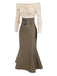 [Vorverkauf] Khaki 1930er Schulterfrei Stricken Gürtel Meerjungfrauenkleid