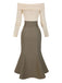 [Vorverkauf] Khaki 1930er Schulterfrei Stricken Gürtel Meerjungfrauenkleid