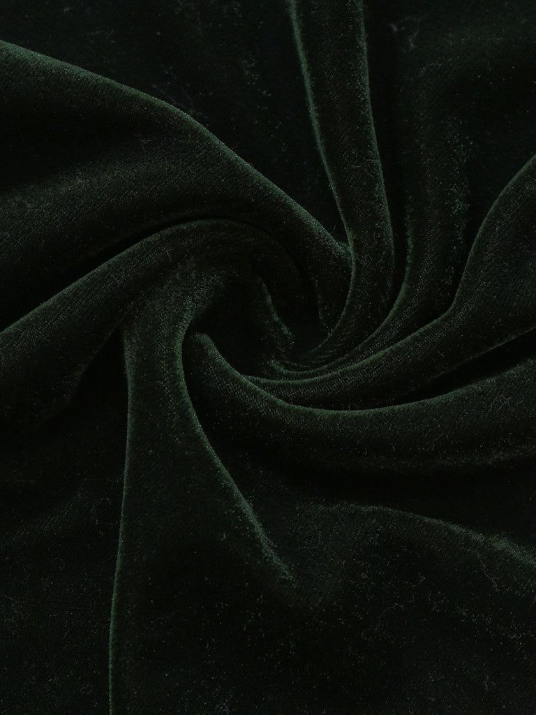 [Vorverkauf] Grün 1940er Samt Rüschenärmel Spitze Offener Rücken Jumpsuit