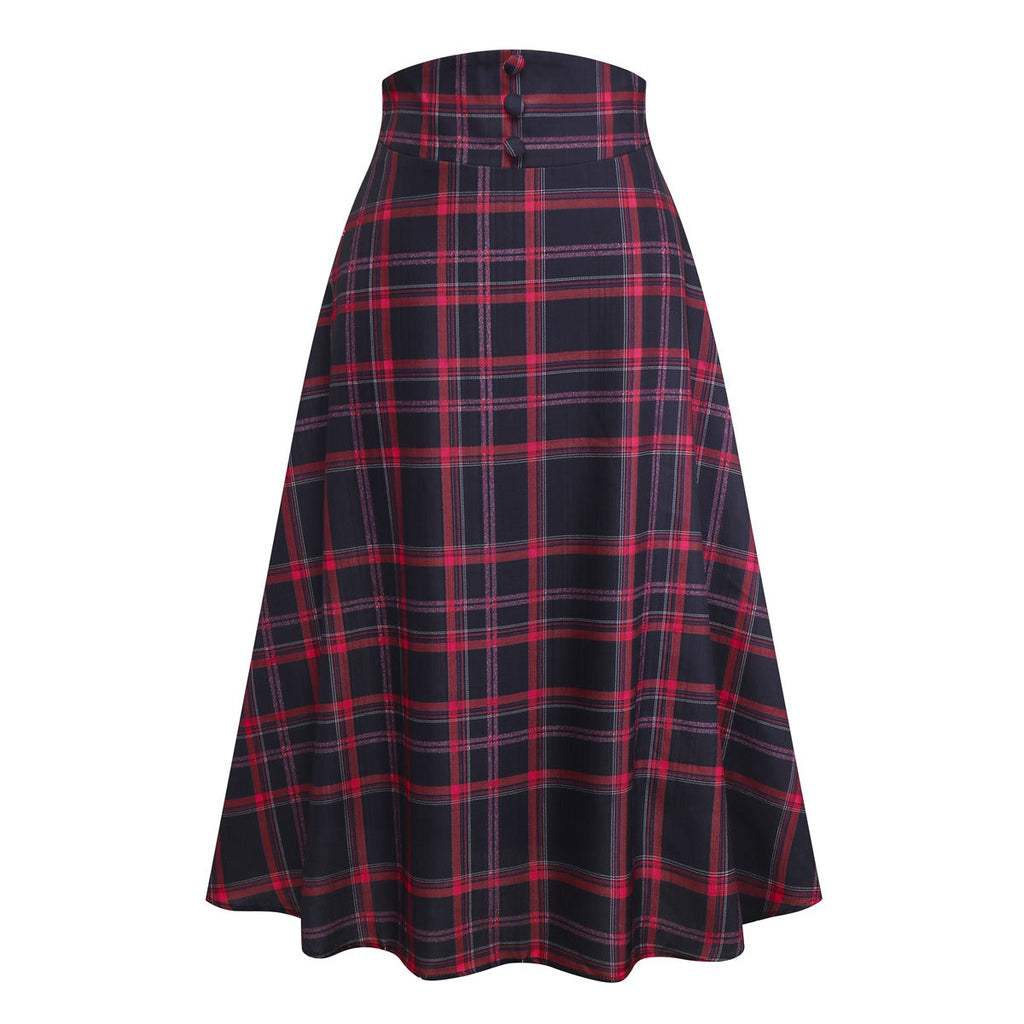 [Vorverkauf] 2PCS Rot 1940er Krawattenhals Bluse & Plaid Rock