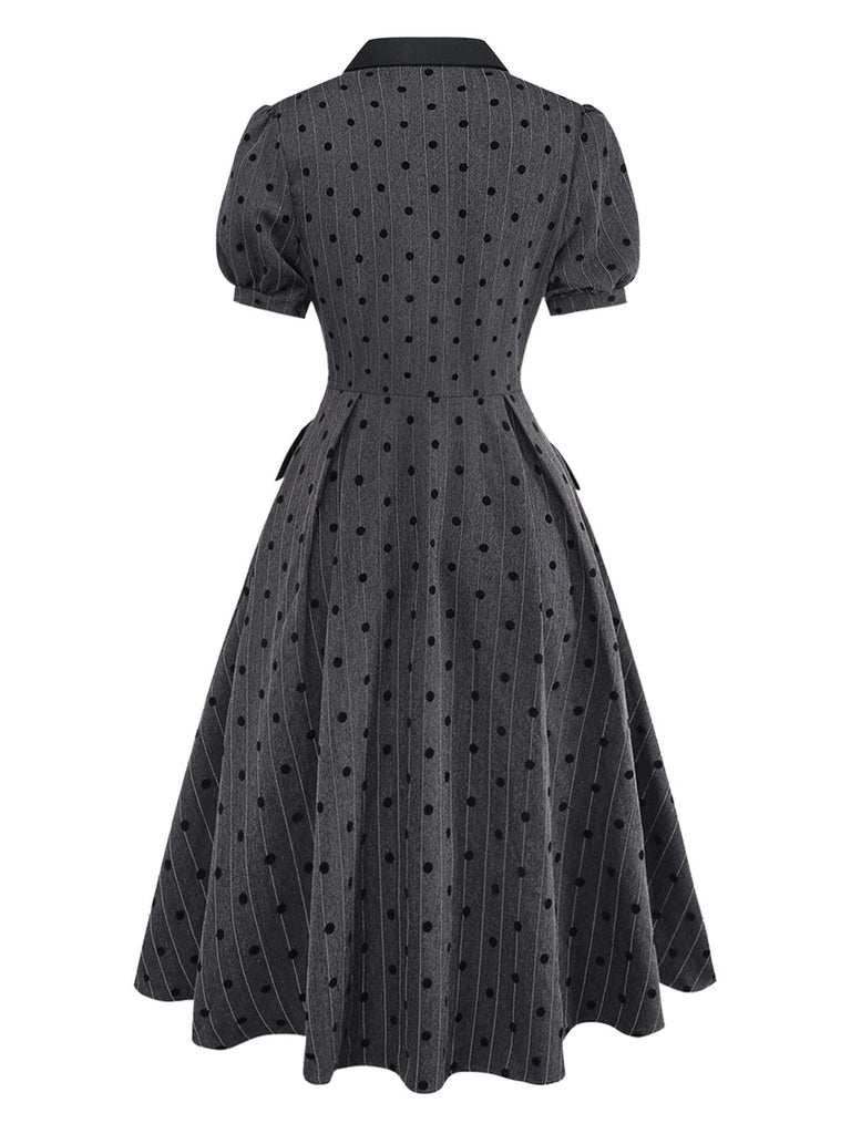 [Vorverkauf] Grau 1950er Beflocktes Polka Dot Puff Kleid