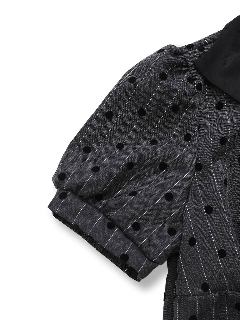[Vorverkauf] Grau 1950er Beflocktes Polka Dot Puff Kleid