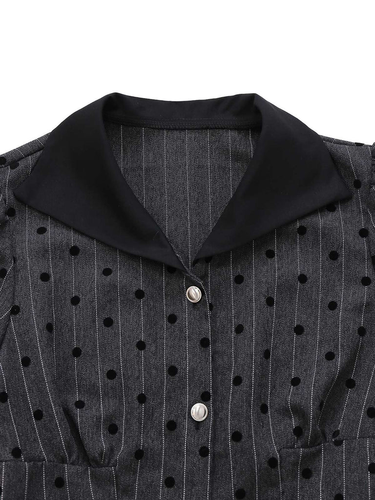[Vorverkauf] Grau 1950er Beflocktes Polka Dot Puff Kleid