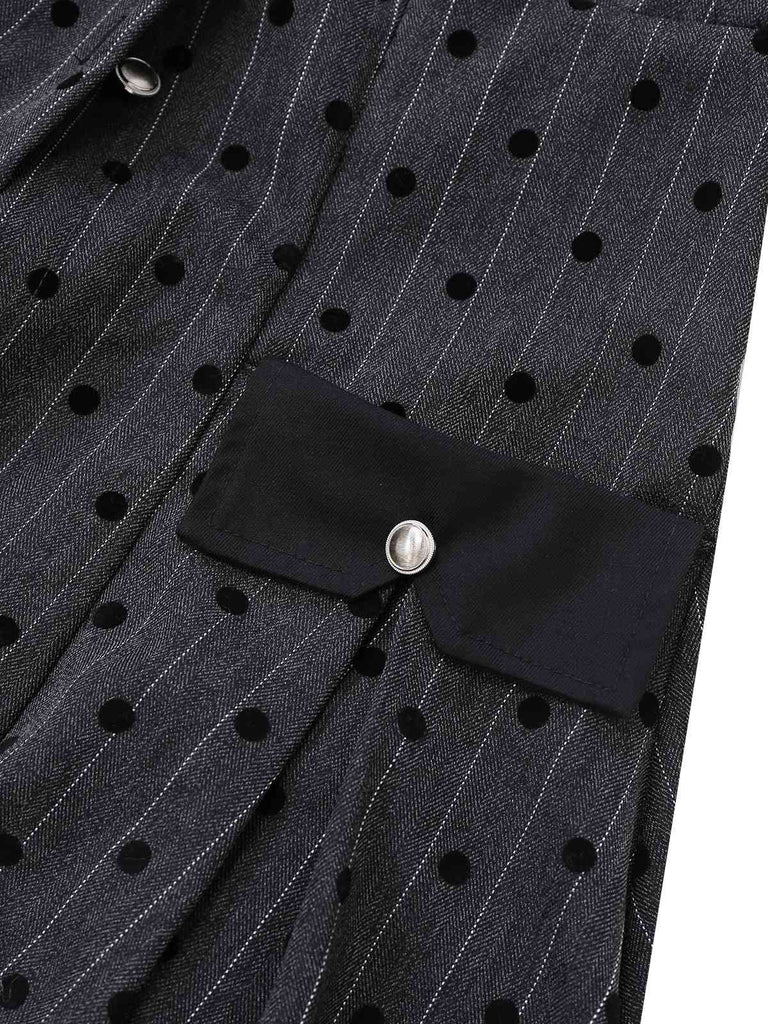 [Vorverkauf] Grau 1950er Beflocktes Polka Dot Puff Kleid