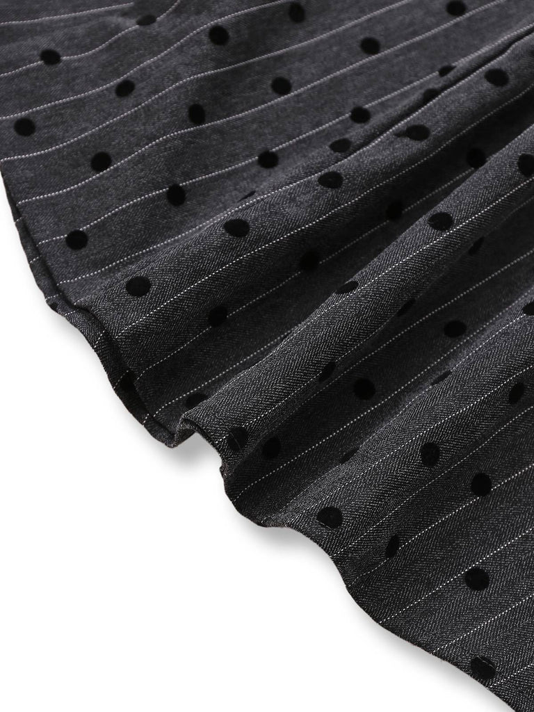 [Vorverkauf] Grau 1950er Beflocktes Polka Dot Puff Kleid