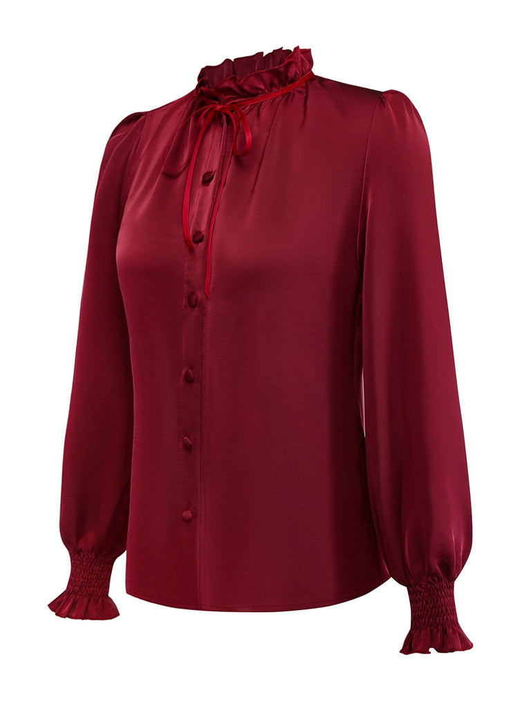 [Vorverkauf] 2PCS Rot 1940er Krawattenhals Bluse & Plaid Rock