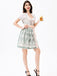 3PCS Grün 1950er Oktoberfest Top & Quadratischer Hals Blumen Kleid