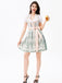 3PCS Grün 1950er Oktoberfest Top & Quadratischer Hals Blumen Kleid
