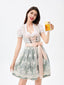 3PCS Grün 1950er Oktoberfest Top & Quadratischer Hals Blumen Kleid