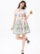 3PCS Grün 1950er Oktoberfest Top & Quadratischer Hals Blumen Kleid