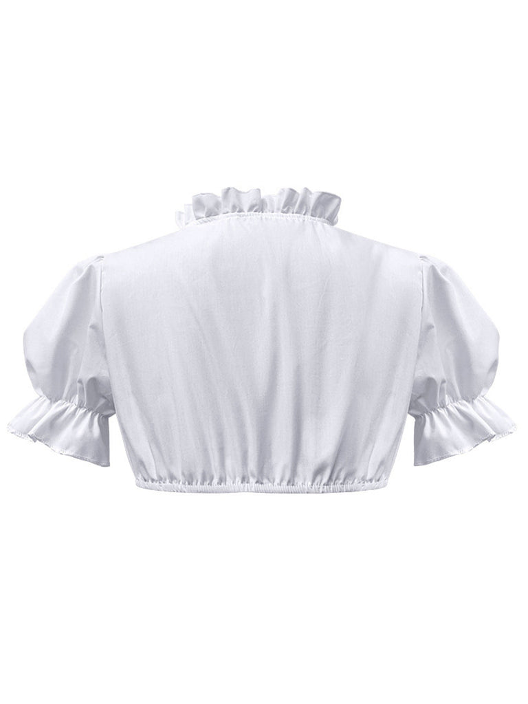 Weiß 1950er Solide Oktoberfest Herzförmiger Hals Puffärmel Crop Top