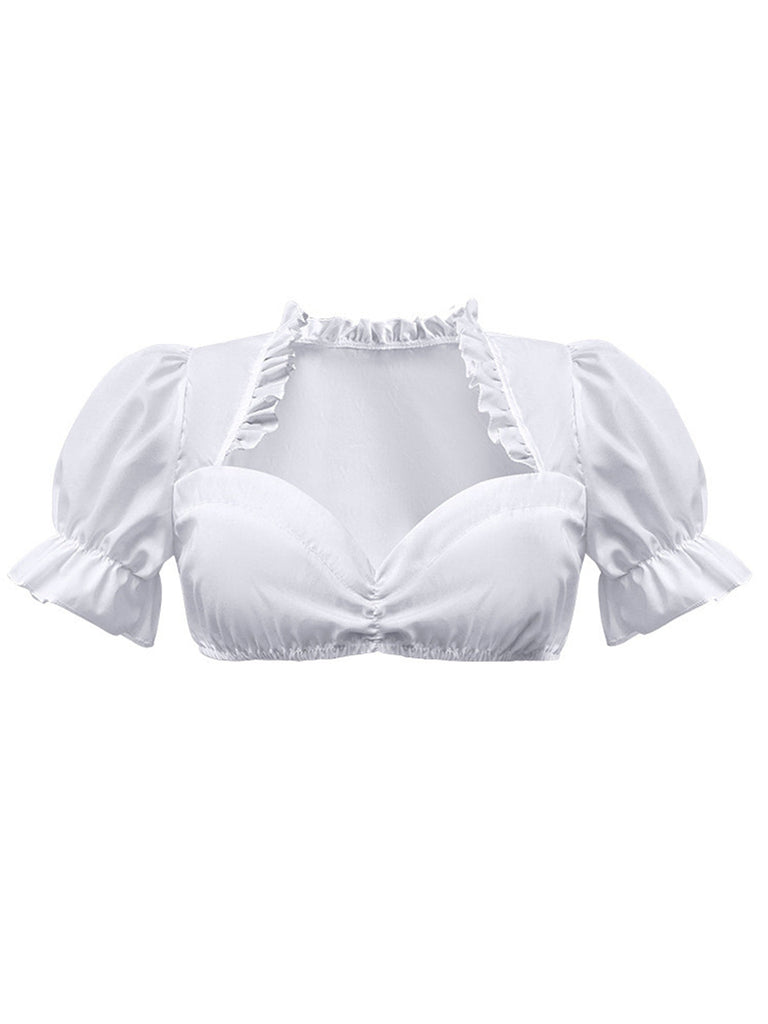 Weiß 1950er Solide Oktoberfest Herzförmiger Hals Puffärmel Crop Top