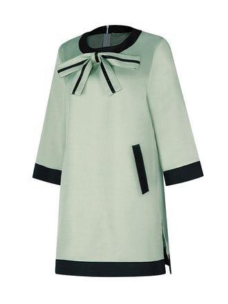 Grün 1970er Queen's Gambit Bogen A-Linie Kleid