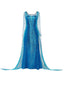 Blau 1970er Solide Pailletten Elsa Cape & Kleid