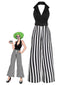 [Vorverkauf] Schwarz 1960er Streifen Revers Halter Weites Bein Jumpsuit