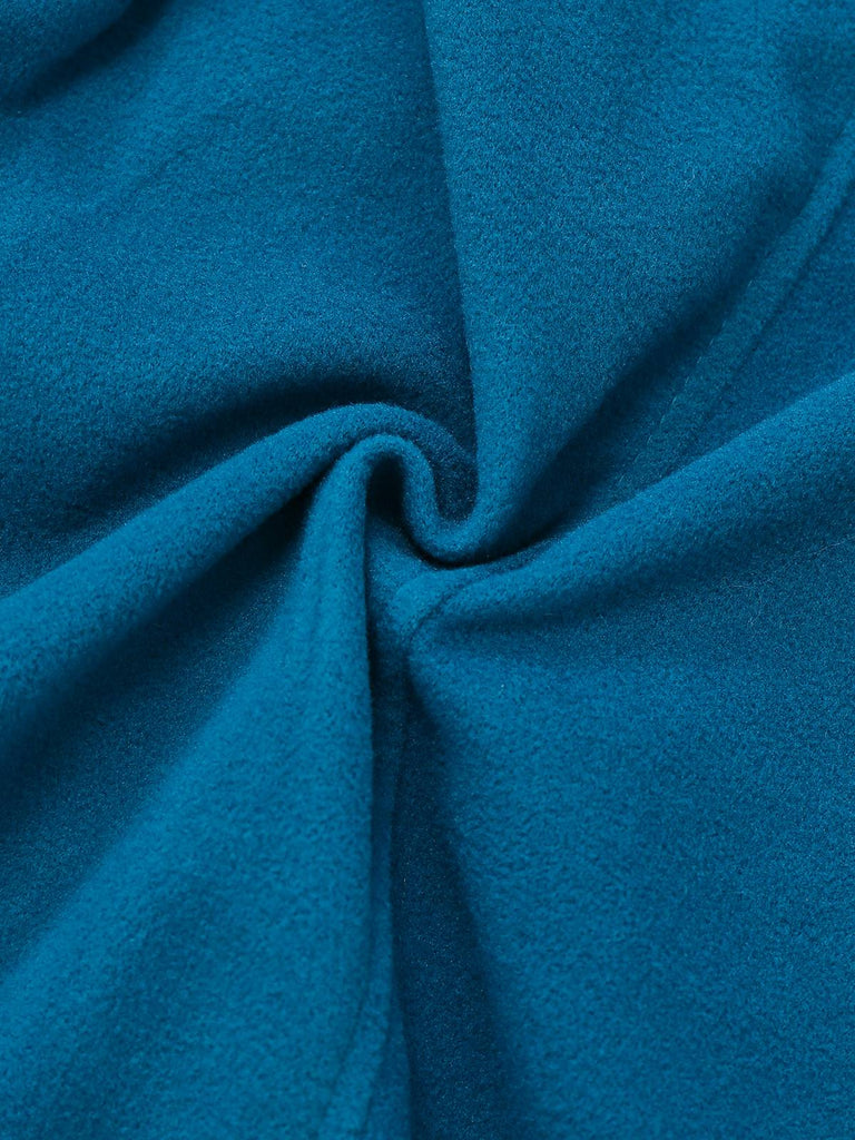 Blau 1930er Solide Kunstwolle Kapuze Mantel