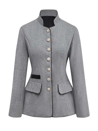 Grau 1940er Kunstwolle Stehkragen Tasten Jacke