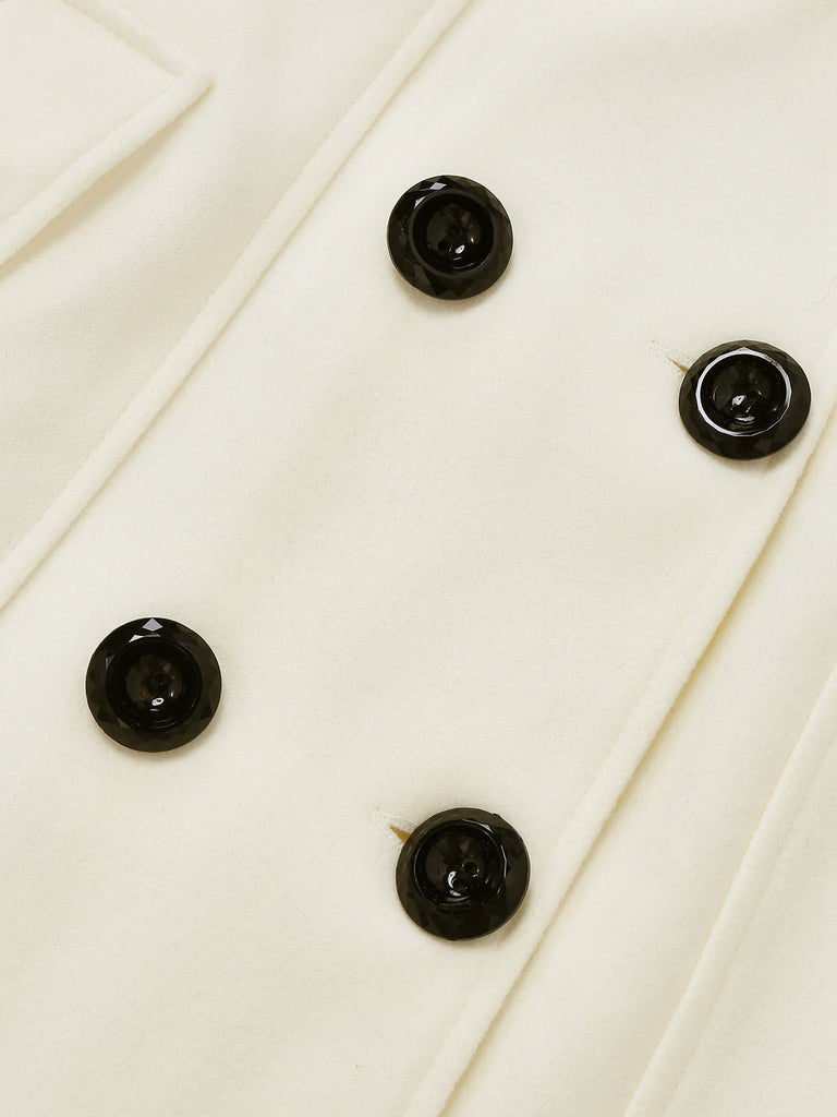 Weiß 1940er Abnehmbar Kunstpelz Kragen Schaltflächen Mantel