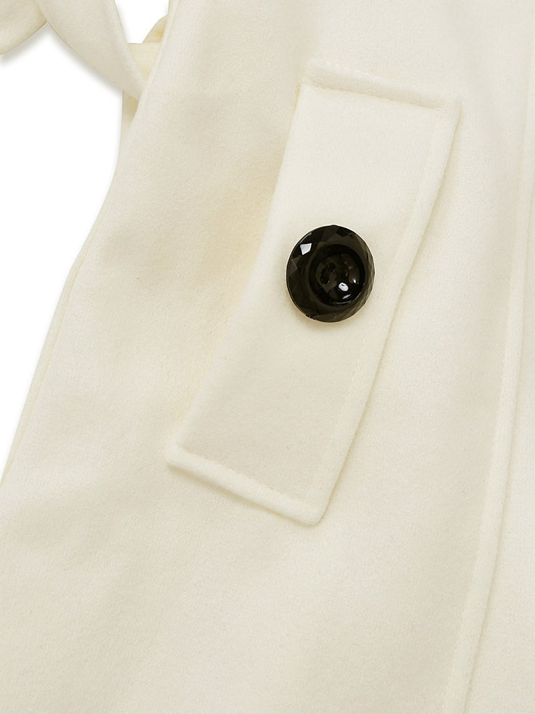 Weiß 1940er Abnehmbar Kunstpelz Kragen Schaltflächen Mantel