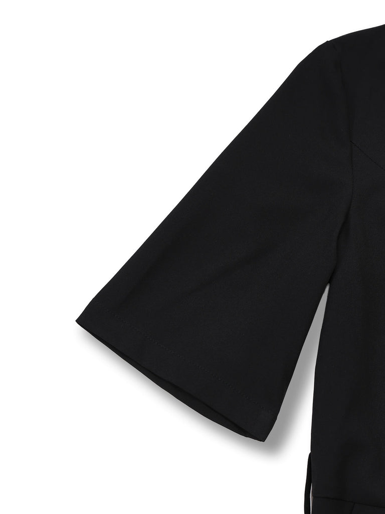 [Vorverkauf] 1930er V-Ausschnitt Kontrast Gürtel Jumpsuit