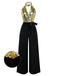 [Vorverkauf] Gold 1930er Pailletten Samt Schlüsselloch Halter Jumpsuit