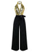[Vorverkauf] Gold 1930er Pailletten Samt Schlüsselloch Halter Jumpsuit