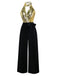 [Vorverkauf] Gold 1930er Pailletten Samt Schlüsselloch Halter Jumpsuit