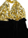 [Vorverkauf] Gold 1930er Pailletten Samt Schlüsselloch Halter Jumpsuit