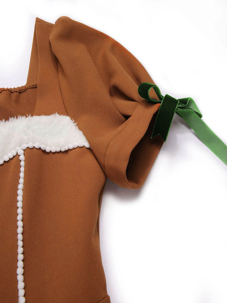 [Vorverkauf] Kurkuma 1950er Lebkuchenmann Plüschbesatz Kleid