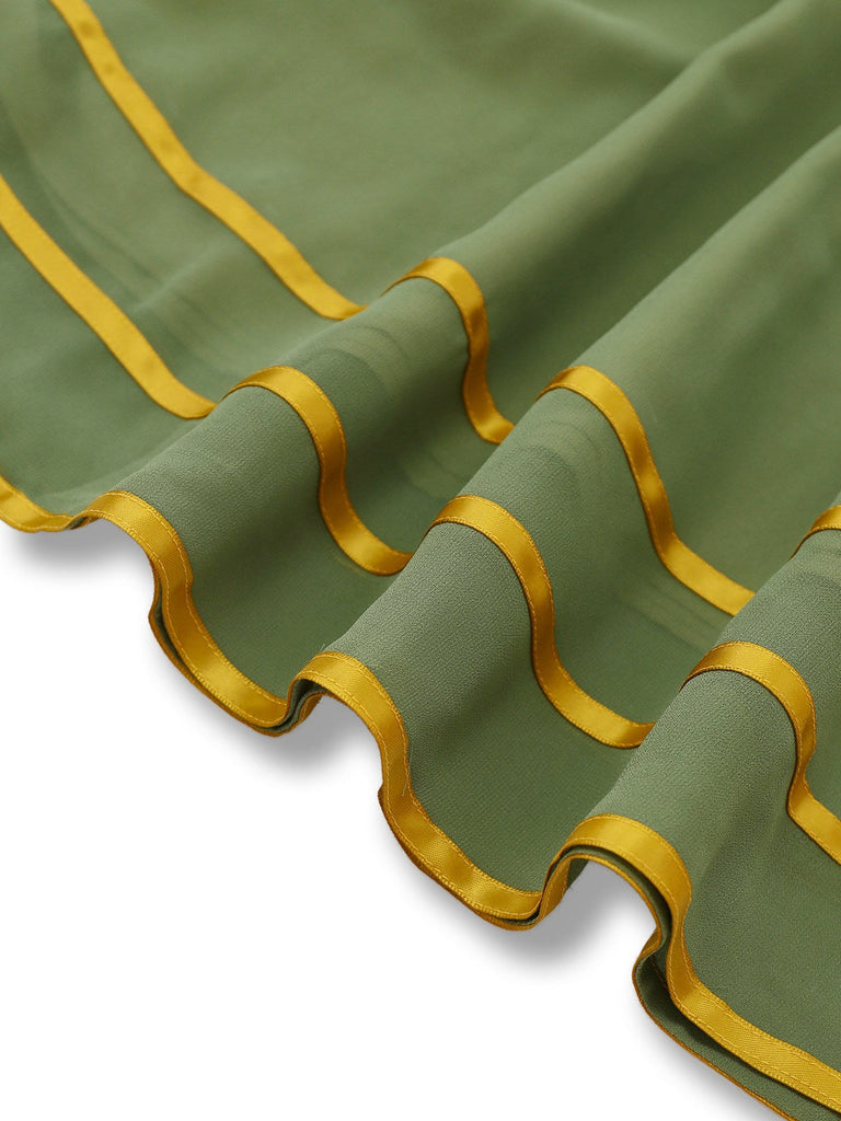 [Vorverkauf] Grün & Gold 1970er Transparenter Glockenärmel Kleid