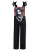 Schwarz 1970er Halloween Gothic Skeleton Straps Jumpsuit