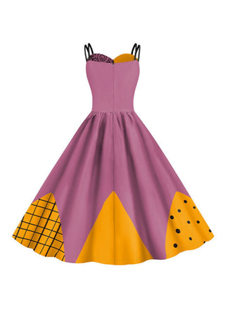 Rosa & Schwarz 1950er Nightmare Before Christmas Sally Farbblock Kleid