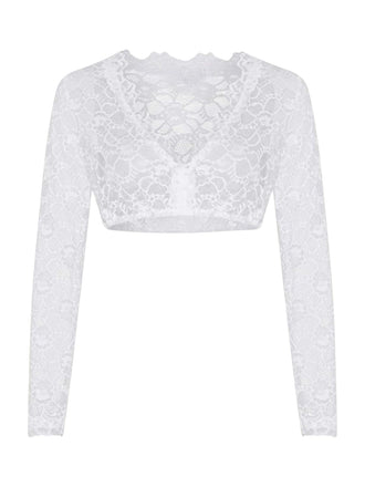 1950er Solide Oktoberfest Spitze Illusion Langarm Crop Top