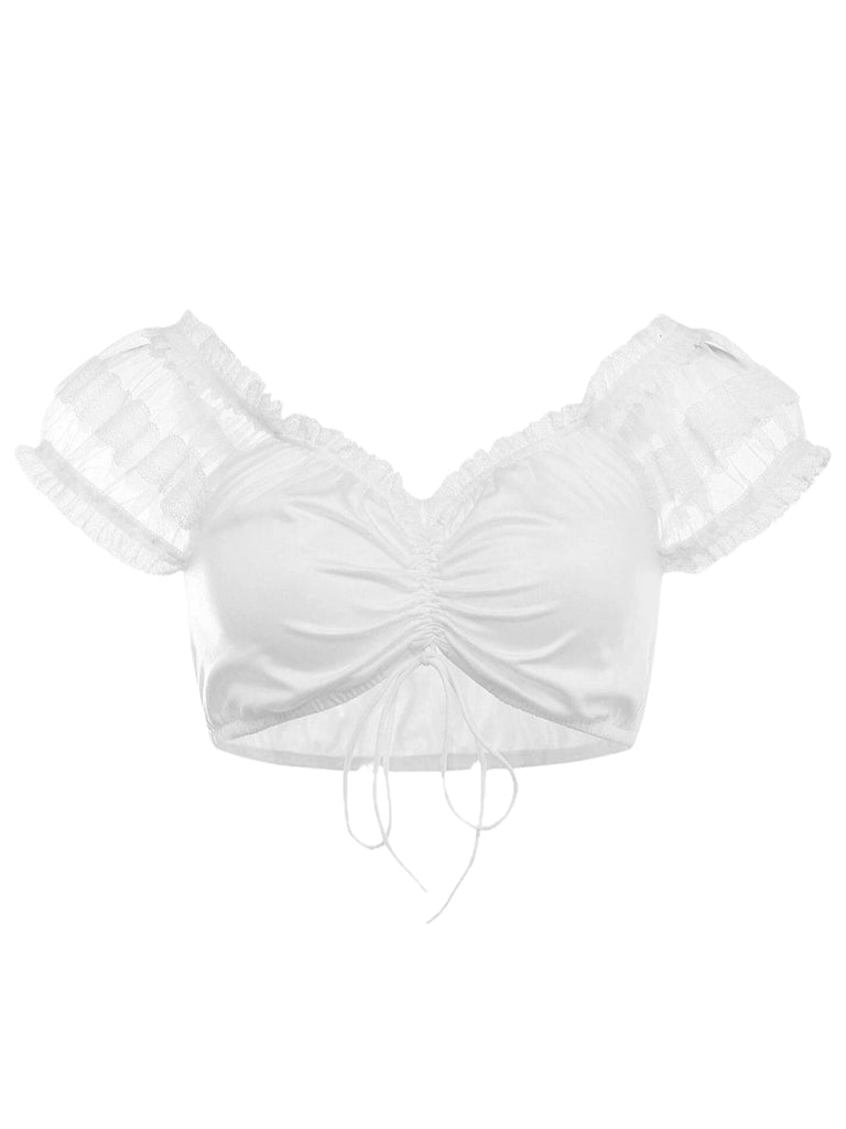 1950er Oktoberfest Solide Spitze Rüschen Gerüschtes Crop Top